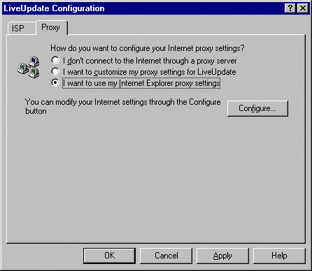 LiveUpdate main screen