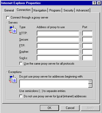 Internet Explorer Properties Dialog Box